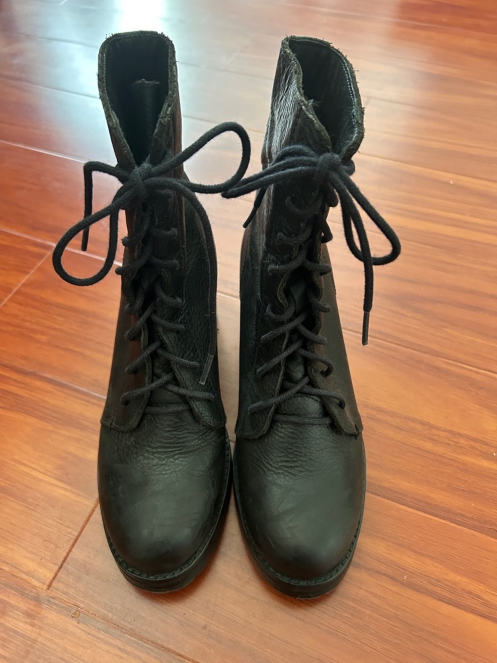 Frye Black Lace-Up Leather Combat Boots
